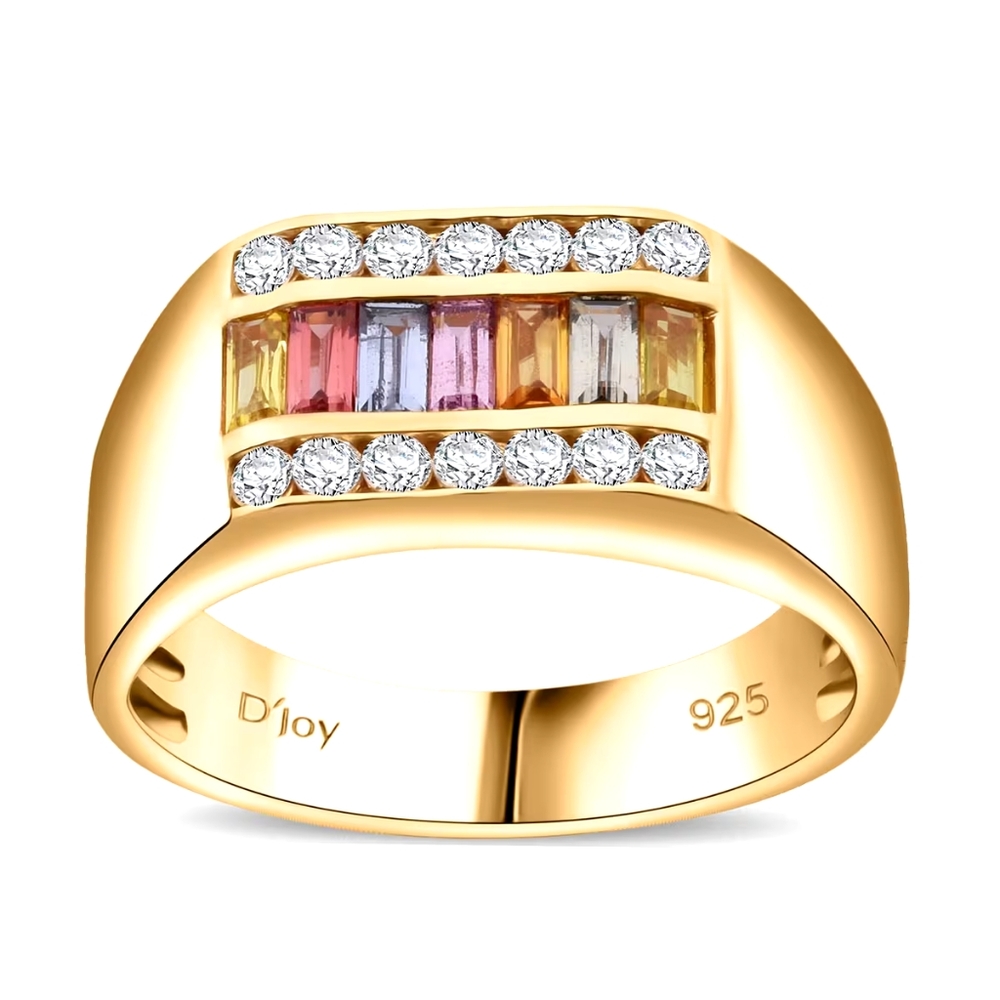Father's Day Gift!! Multi color Sapphire With Moissanite Men's Ring 1.49 Ctw